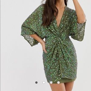 ASOS scatter sequin knot front kimono mini dress